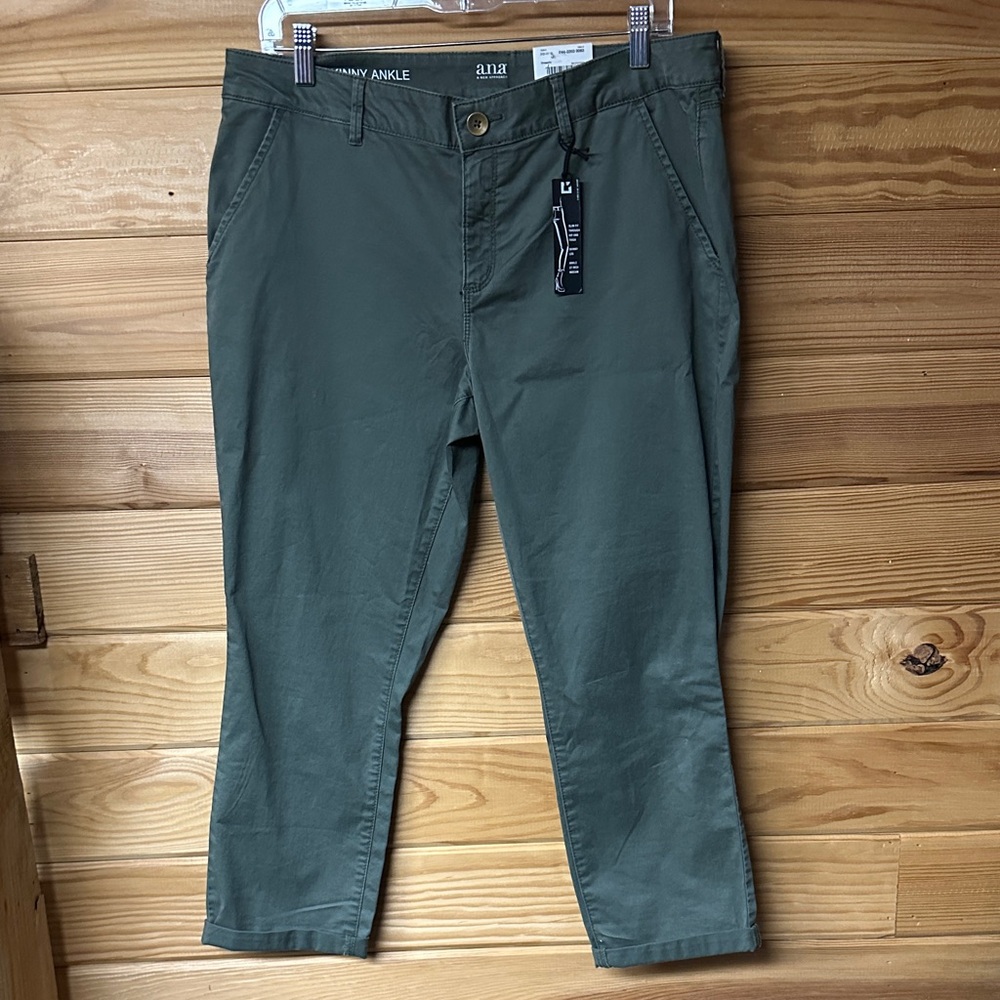 NWT A.N.A Women's Olive Chino Skinny Ankle Pants Size 14